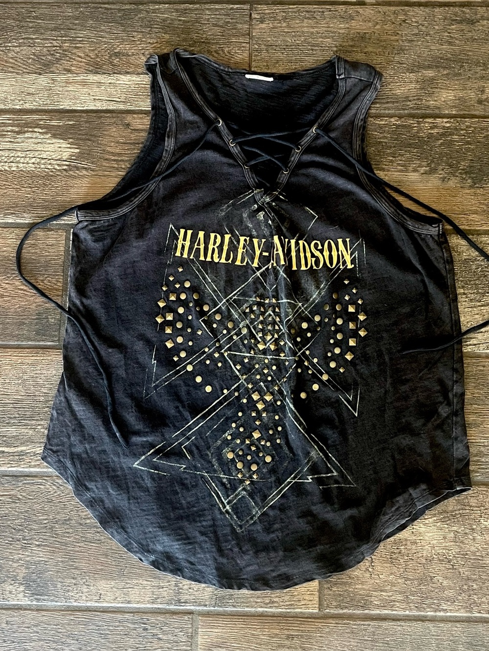 Harley Davidson lace up tank top with stud design L